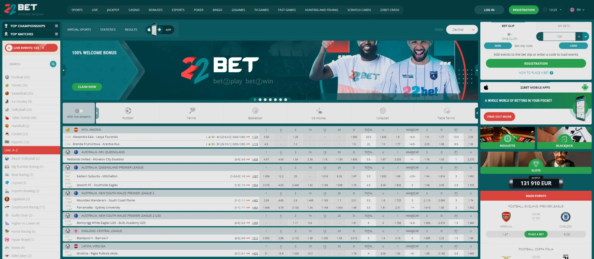 22Bet Live Matches